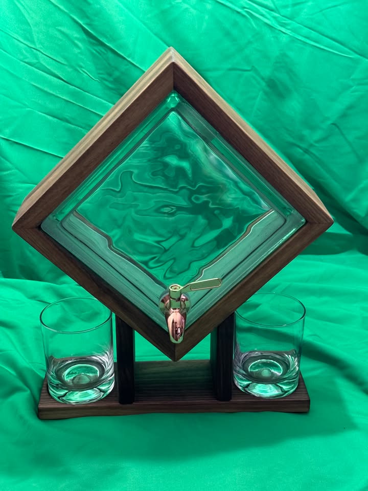 Handcrafted Whiskey Decanter - Glass Brick & Solid Walnut