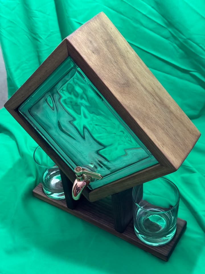 Handcrafted Whiskey Decanter - Glass Brick & Solid Walnut