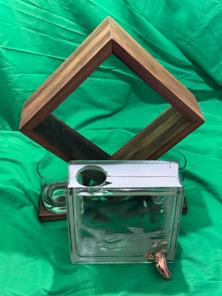 Handcrafted Whiskey Decanter - Glass Brick & Solid Walnut
