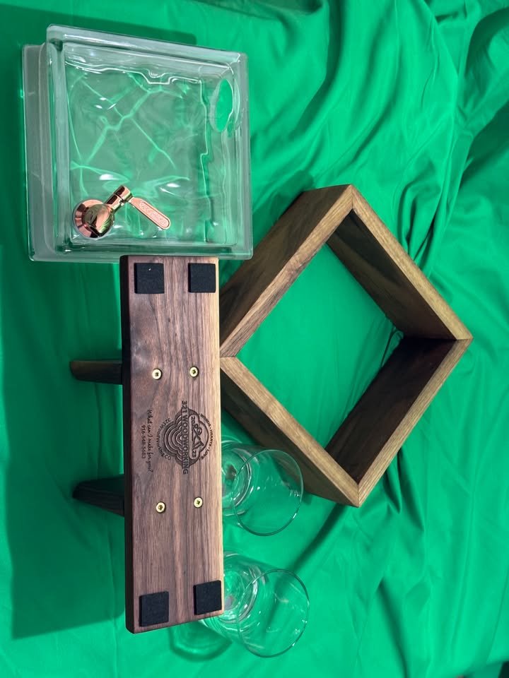 Handcrafted Whiskey Decanter - Glass Brick & Solid Walnut