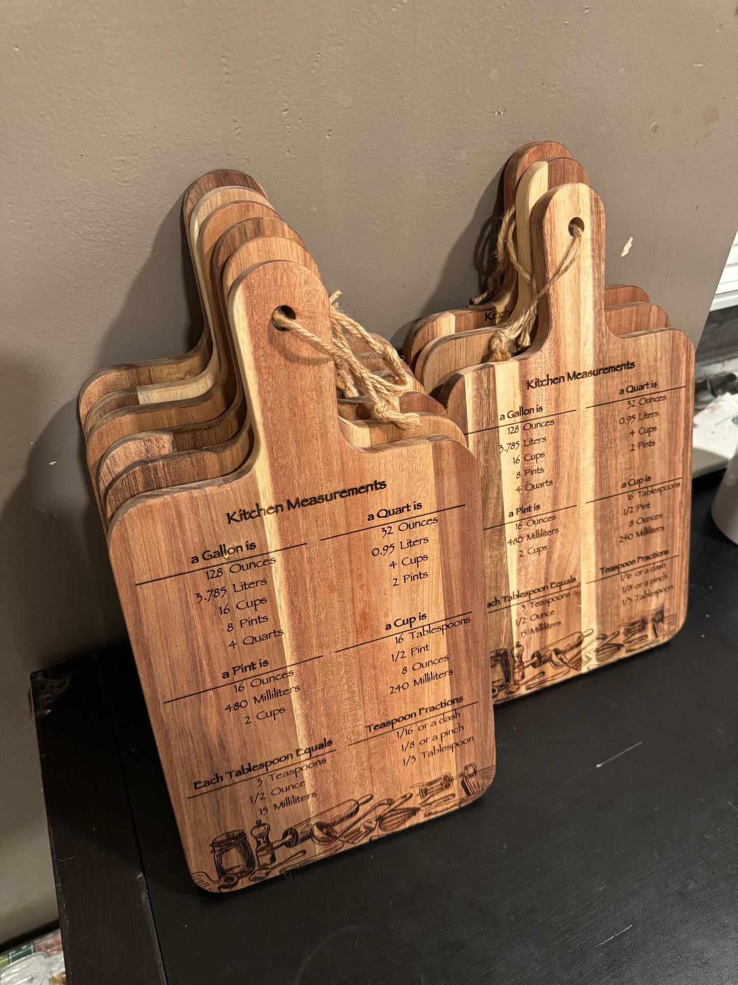 kitchen Conversion Chart On An Acacia Wood Cutting Board