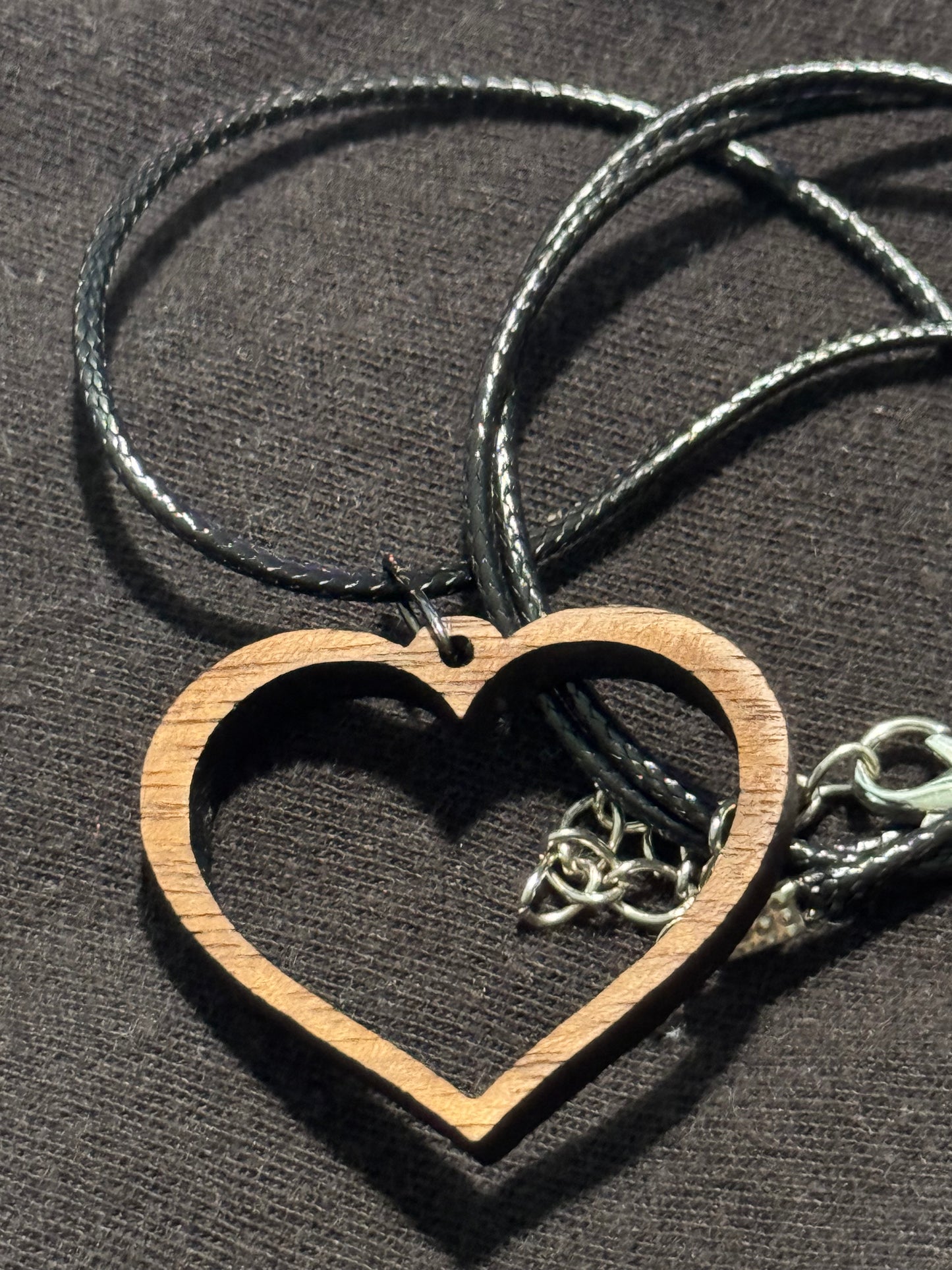 Open Heart Pendant made from walnut on a 20" cord.