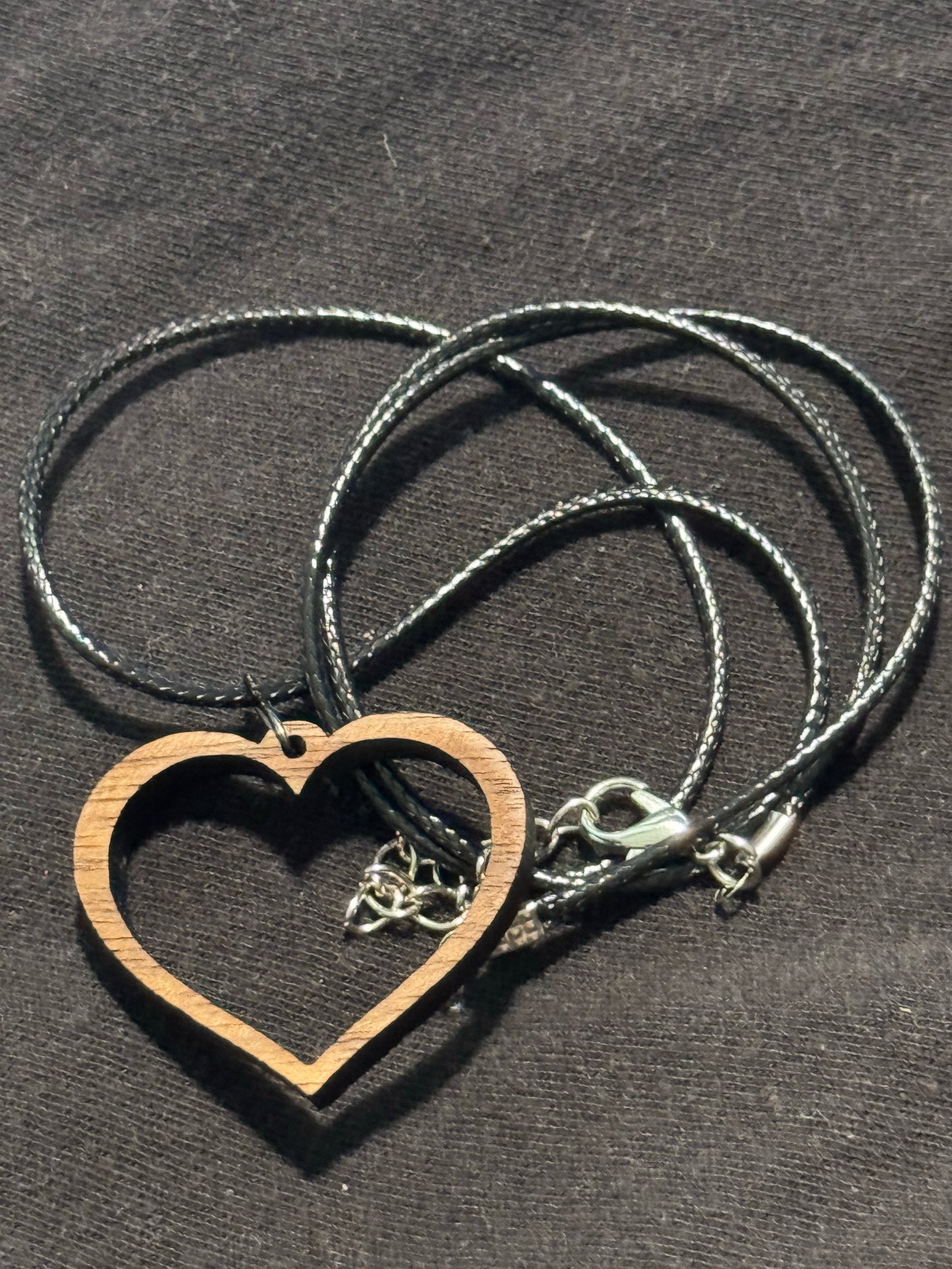 Open Heart Pendant made from walnut on a 20" cord.