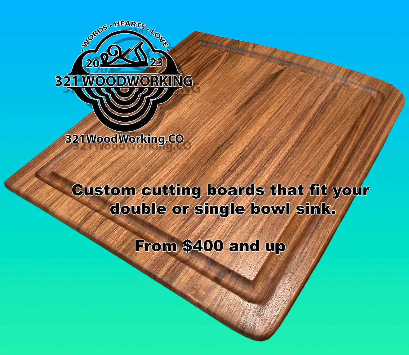 Custom Cutting board for single or dual bowl sink