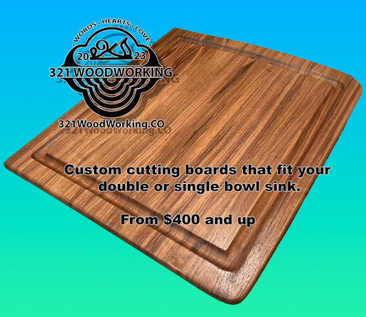 Custom Cutting board for single or dual bowl sink